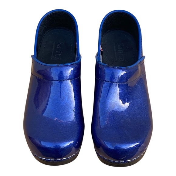 Sanita Professional Clogs Blue Marbled Patent Leather Nurse Shoe SZ 4 EU 35 - Picture 5 of 14